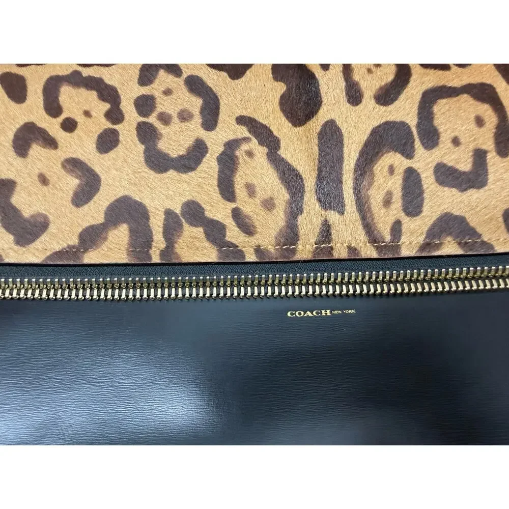 NEW Coach Leopard Pony Hair Foldover Clutch Wristlet Leather Sample Sale